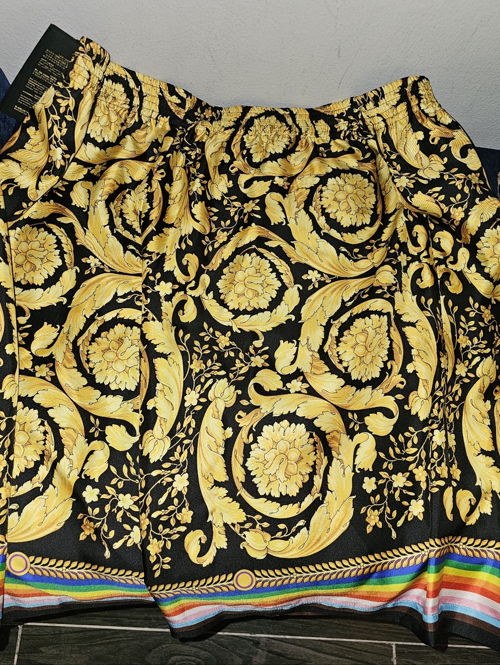 Versace Black and Gold Floral Baroque Shorts - Picture 3 of 4